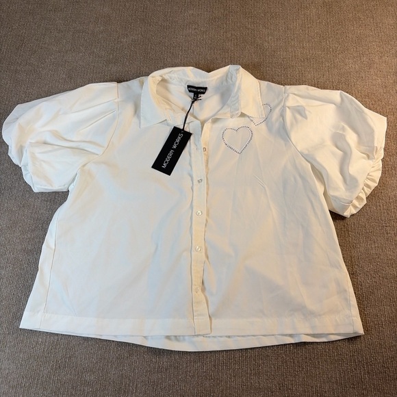 White Puff Sleeve Blouse 1395 - Picture 1 of 5